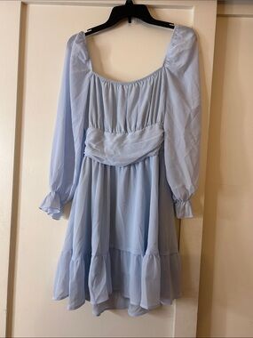 Light Blue Midi Dress with Puff Sleeves